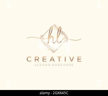 HL Feminine logo beauty monogram and elegant logo design, handwriting logo of initial signature, wedding, fashion, floral and botanical with creative Stock Vector