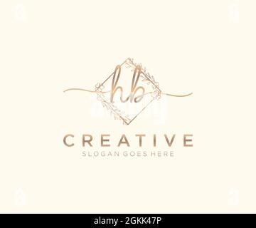 HB Feminine logo beauty monogram and elegant logo design, handwriting logo of initial signature, wedding, fashion, floral and botanical with creative Stock Vector