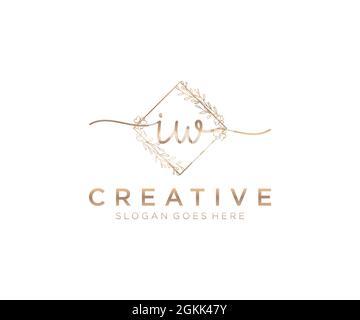 IW Feminine logo beauty monogram and elegant logo design, handwriting logo of initial signature, wedding, fashion, floral and botanical with creative Stock Vector