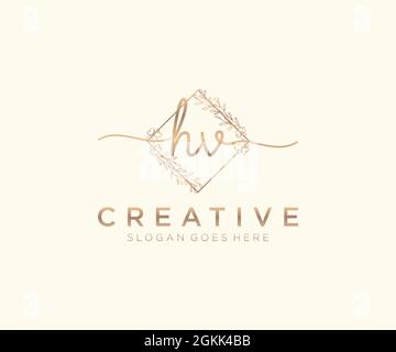 HV Feminine logo beauty monogram and elegant logo design, handwriting logo of initial signature, wedding, fashion, floral and botanical with creative Stock Vector