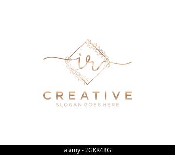 IR Feminine logo beauty monogram and elegant logo design, handwriting logo of initial signature, wedding, fashion, floral and botanical with creative Stock Vector