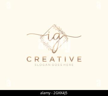 IG Feminine logo beauty monogram and elegant logo design, handwriting logo of initial signature, wedding, fashion, floral and botanical with creative Stock Vector