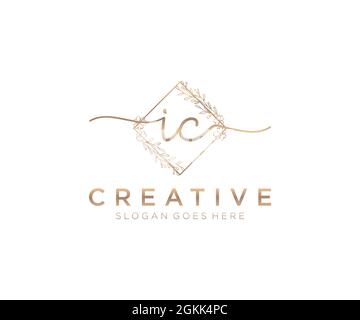 IC Feminine logo beauty monogram and elegant logo design, handwriting logo of initial signature, wedding, fashion, floral and botanical with creative Stock Vector