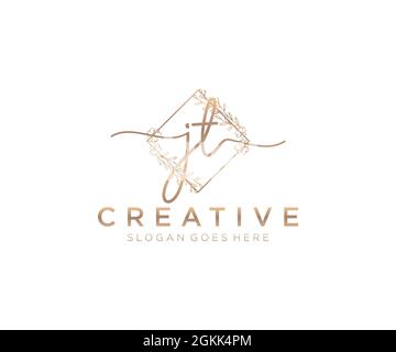 JT Feminine logo beauty monogram and elegant logo design, handwriting logo of initial signature, wedding, fashion, floral and botanical with creative Stock Vector