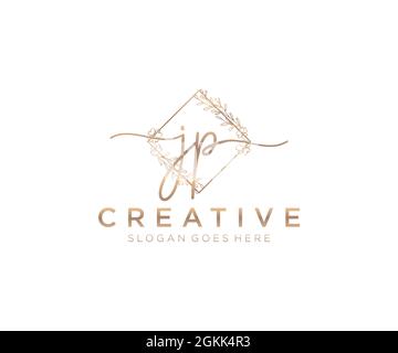 JP Feminine logo beauty monogram and elegant logo design, handwriting logo of initial signature, wedding, fashion, floral and botanical with creative Stock Vector