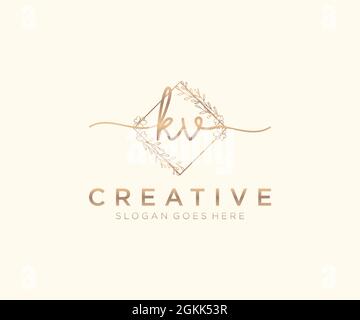 KV Feminine logo beauty monogram and elegant logo design, handwriting logo of initial signature, wedding, fashion, floral and botanical with creative Stock Vector