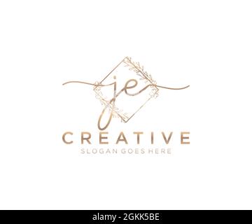 JE Feminine logo beauty monogram and elegant logo design, handwriting logo of initial signature, wedding, fashion, floral and botanical with creative Stock Vector