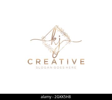 KJ Feminine logo beauty monogram and elegant logo design, handwriting logo of initial signature, wedding, fashion, floral and botanical with creative Stock Vector