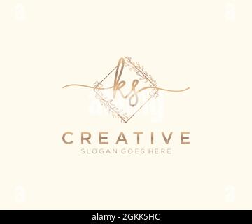 KS Feminine logo beauty monogram and elegant logo design, handwriting logo of initial signature, wedding, fashion, floral and botanical with creative Stock Vector