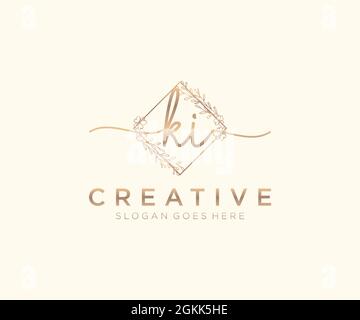 KI Feminine logo beauty monogram and elegant logo design, handwriting logo of initial signature, wedding, fashion, floral and botanical with creative Stock Vector