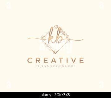 KB Feminine logo beauty monogram and elegant logo design, handwriting logo of initial signature, wedding, fashion, floral and botanical with creative Stock Vector