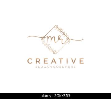 MR Feminine logo beauty monogram and elegant logo design, handwriting logo of initial signature, wedding, fashion, floral and botanical with creative Stock Vector