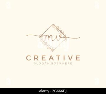 MV Feminine logo beauty monogram and elegant logo design, handwriting logo of initial signature, wedding, fashion, floral and botanical with creative Stock Vector