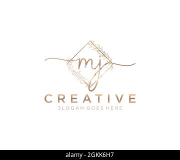 MJ Feminine logo beauty monogram and elegant logo design, handwriting logo of initial signature, wedding, fashion, floral and botanical with creative Stock Vector