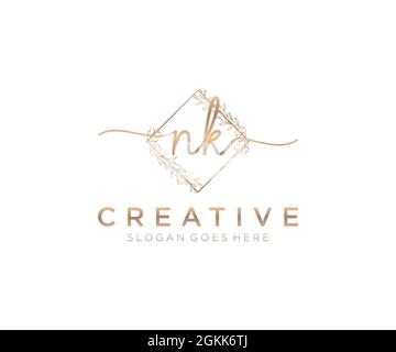 NK Feminine logo beauty monogram and elegant logo design, handwriting logo of initial signature, wedding, fashion, floral and botanical with creative Stock Vector
