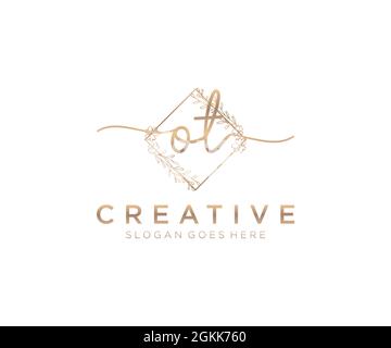 OT Feminine logo beauty monogram and elegant logo design, handwriting logo of initial signature, wedding, fashion, floral and botanical with creative Stock Vector