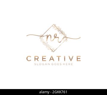 NR Feminine logo beauty monogram and elegant logo design, handwriting logo of initial signature, wedding, fashion, floral and botanical with creative Stock Vector
