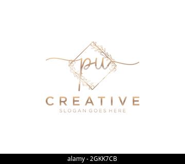 PU Feminine logo beauty monogram and elegant logo design, handwriting logo of initial signature, wedding, fashion, floral and botanical with creative Stock Vector