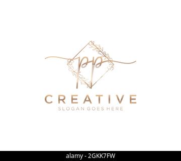 PP Feminine logo beauty monogram and elegant logo design, handwriting logo of initial signature, wedding, fashion, floral and botanical with creative Stock Vector