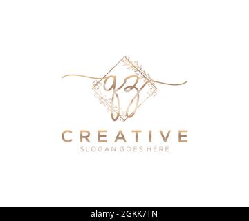 QZ Feminine logo beauty monogram and elegant logo design, handwriting logo of initial signature, wedding, fashion, floral and botanical with creative Stock Vector