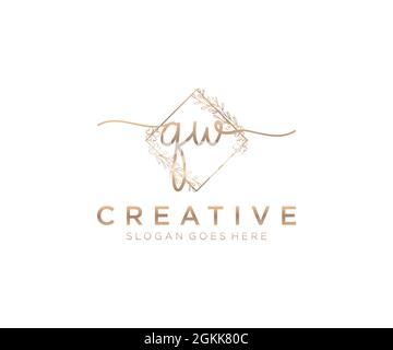 QW Feminine logo beauty monogram and elegant logo design, handwriting logo of initial signature, wedding, fashion, floral and botanical with creative Stock Vector