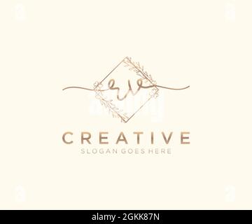 RV Feminine logo beauty monogram and elegant logo design, handwriting logo of initial signature, wedding, fashion, floral and botanical with creative Stock Vector