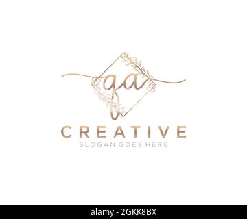 QA Feminine logo beauty monogram and elegant logo design, handwriting logo of initial signature, wedding, fashion, floral and botanical with creative Stock Vector