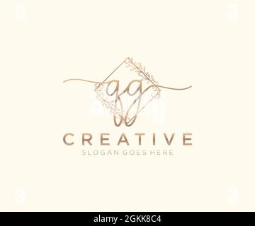QG Feminine logo beauty monogram and elegant logo design, handwriting logo of initial signature, wedding, fashion, floral and botanical with creative Stock Vector