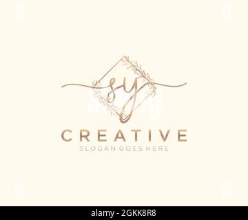SY Feminine logo beauty monogram and elegant logo design, handwriting logo of initial signature, wedding, fashion, floral and botanical with creative Stock Vector