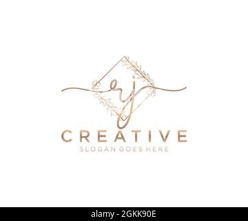 RJ Feminine logo beauty monogram and elegant logo design, handwriting logo of initial signature, wedding, fashion, floral and botanical with creative Stock Vector