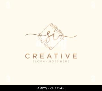 SI Feminine logo beauty monogram and elegant logo design, handwriting logo of initial signature, wedding, fashion, floral and botanical with creative Stock Vector