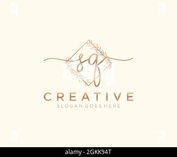 SQ Feminine logo beauty monogram and elegant logo design, handwriting logo of initial signature, wedding, fashion, floral and botanical with creative Stock Vector
