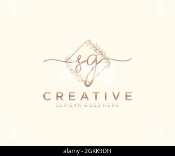 SG Feminine logo beauty monogram and elegant logo design, handwriting logo of initial signature, wedding, fashion, floral and botanical with creative Stock Vector