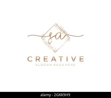 SA Feminine logo beauty monogram and elegant logo design, handwriting logo of initial signature, wedding, fashion, floral and botanical with creative Stock Vector