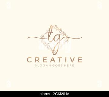 TG Feminine logo beauty monogram and elegant logo design, handwriting logo of initial signature, wedding, fashion, floral and botanical with creative Stock Vector