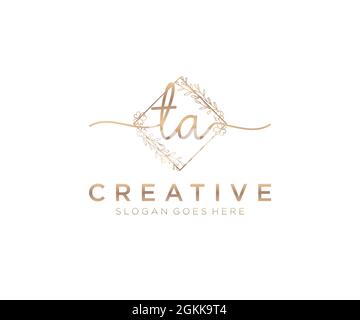 TA Feminine logo beauty monogram and elegant logo design, handwriting logo of initial signature, wedding, fashion, floral and botanical with creative Stock Vector