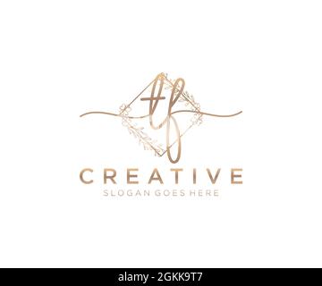 TF Feminine logo beauty monogram and elegant logo design, handwriting logo of initial signature, wedding, fashion, floral and botanical with creative Stock Vector