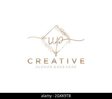 UP Feminine logo beauty monogram and elegant logo design, handwriting logo of initial signature, wedding, fashion, floral and botanical with creative Stock Vector