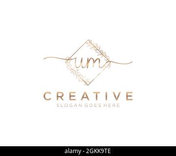 UM Feminine logo beauty monogram and elegant logo design, handwriting logo of initial signature, wedding, fashion, floral and botanical with creative Stock Vector