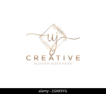 UJ Feminine logo beauty monogram and elegant logo design, handwriting logo of initial signature, wedding, fashion, floral and botanical with creative Stock Vector