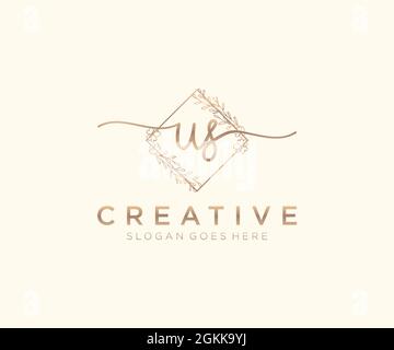 US Feminine logo beauty monogram and elegant logo design, handwriting logo of initial signature, wedding, fashion, floral and botanical with creative Stock Vector