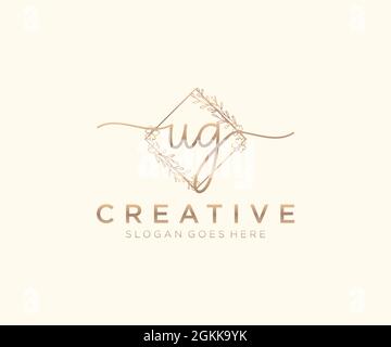 UG Feminine logo beauty monogram and elegant logo design, handwriting logo of initial signature, wedding, fashion, floral and botanical with creative Stock Vector