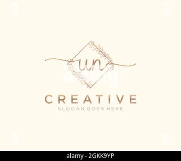 UN Feminine logo beauty monogram and elegant logo design, handwriting logo of initial signature, wedding, fashion, floral and botanical with creative Stock Vector