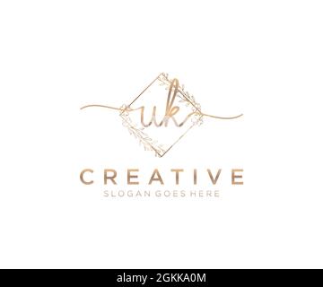 UK Feminine logo beauty monogram and elegant logo design, handwriting logo of initial signature, wedding, fashion, floral and botanical with creative Stock Vector