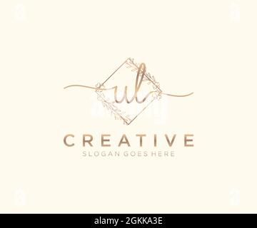 UL Feminine logo beauty monogram and elegant logo design, handwriting logo of initial signature, wedding, fashion, floral and botanical with creative Stock Vector