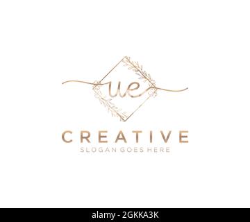 UE Feminine logo beauty monogram and elegant logo design, handwriting logo of initial signature, wedding, fashion, floral and botanical with creative Stock Vector