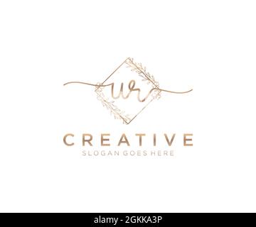 UR Feminine logo beauty monogram and elegant logo design, handwriting logo of initial signature, wedding, fashion, floral and botanical with creative Stock Vector