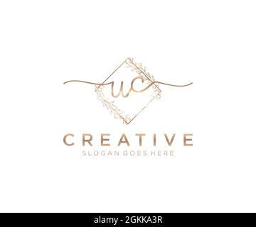 UC Feminine logo beauty monogram and elegant logo design, handwriting logo of initial signature, wedding, fashion, floral and botanical with creative Stock Vector
