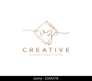 VZ Feminine logo beauty monogram and elegant logo design, handwriting logo of initial signature, wedding, fashion, floral and botanical with creative Stock Vector