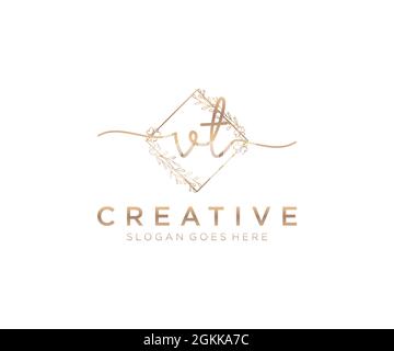 VT Feminine logo beauty monogram and elegant logo design, handwriting logo of initial signature, wedding, fashion, floral and botanical with creative Stock Vector